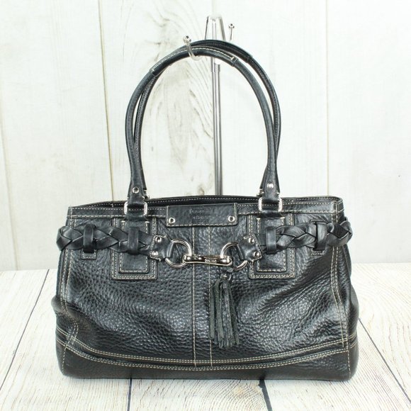 Coach Handbags - Coach Hamptons Black Pebbled Leather Braided Belt Purse Shoulder Handbag